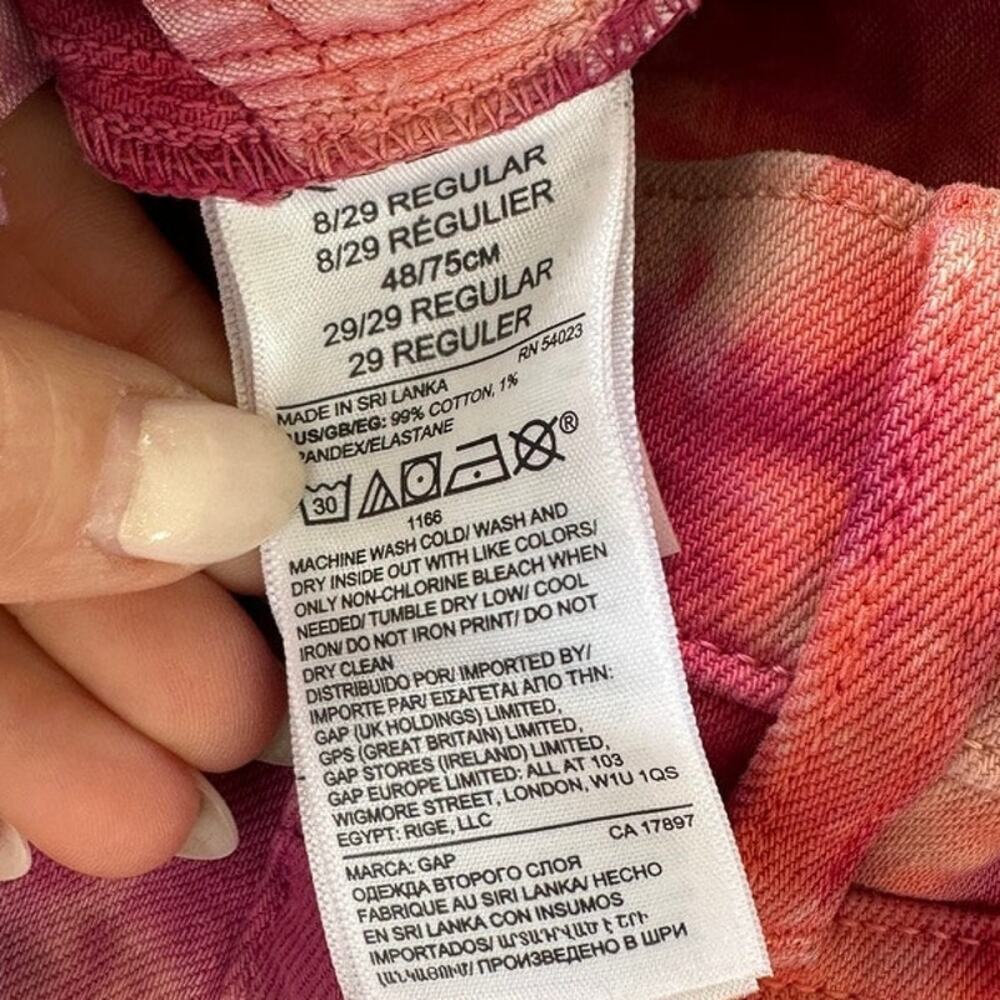 Gap Women's Cheeky Straight Pink Tie Dye High RIse Jeans. Size 8/29 Reg, NWOT - Picture 5 of 6